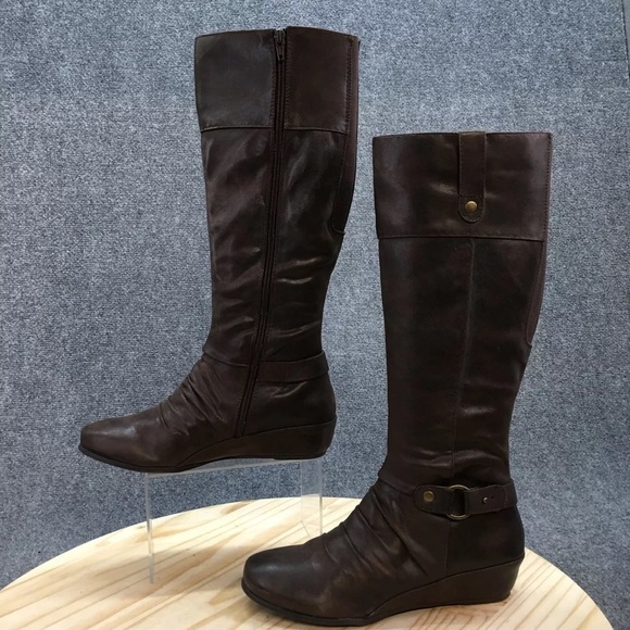Yuu Shoes - Yuu Shela Black Wedge Riding Boots - Wide Width, Wide Calf Size 10W